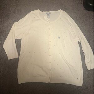 Catherines White Cardigan with Stud Accents - NWT! 2x, 22/24